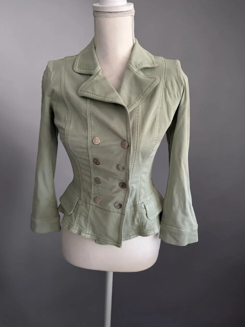 White House Black Market Sage Green Double-Breasted Peplum Blazer - Picture 1 of 9